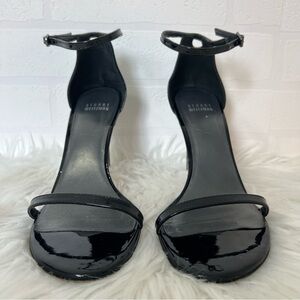 Stuart Weitzman Nudistsong Glossy Black Leather Sleek Chic High Heels Size 8.5
